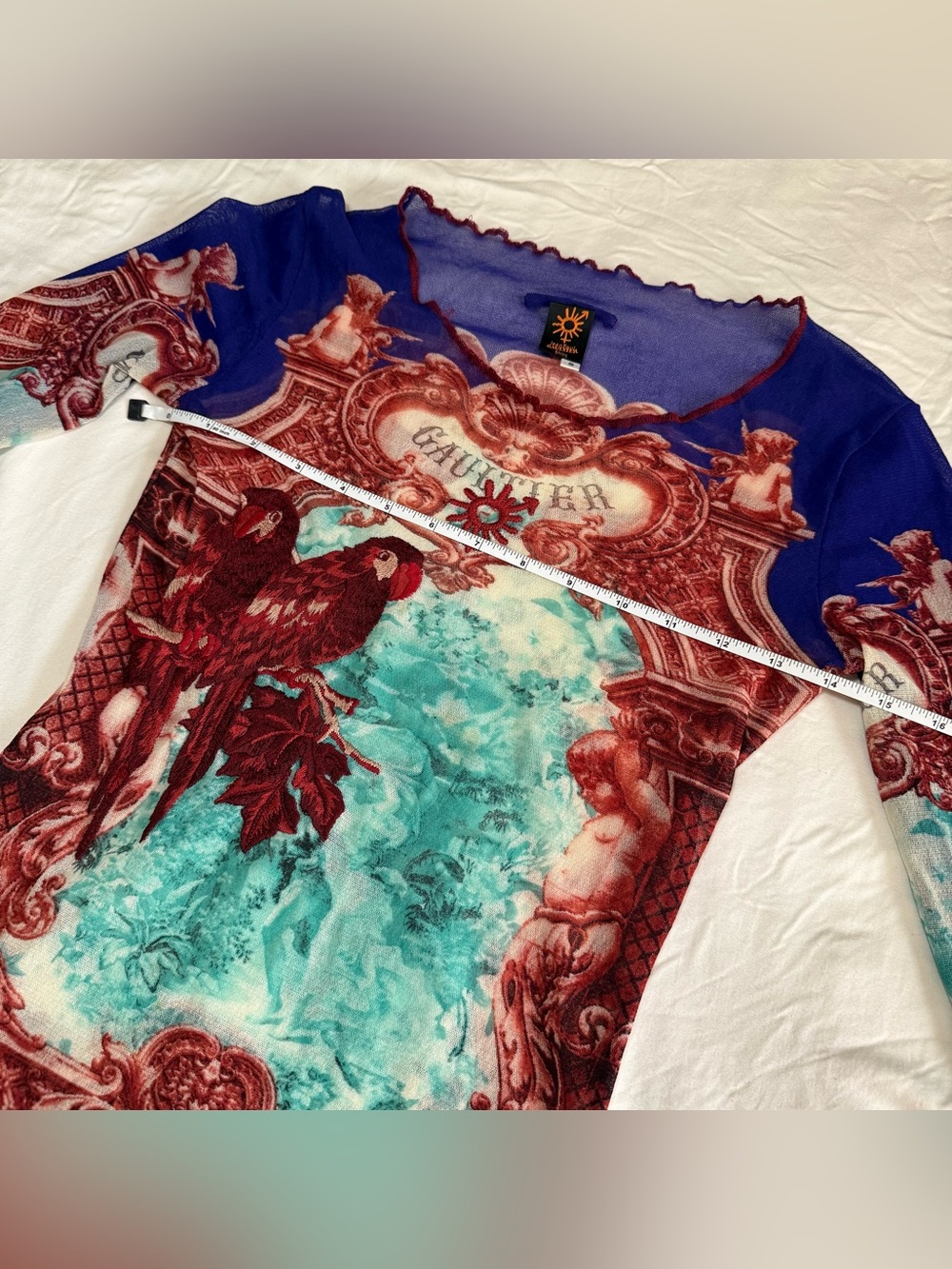 Rare Archive Jean Paul Gaultier Soleil Print Mesh Embroidered Long Sleeve Small - Picture 8 of 12